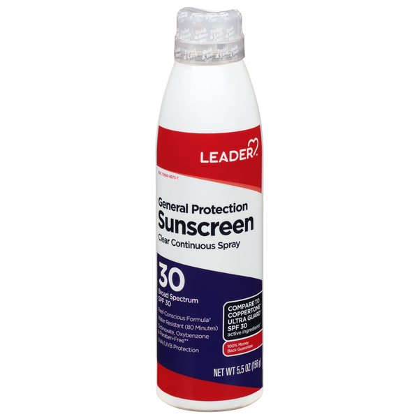 Image for Leader Sunscreen, Clear Continuous Spray, Broad Spectrum SPF 30,5.5oz from Medicap Pharmacy Toledo